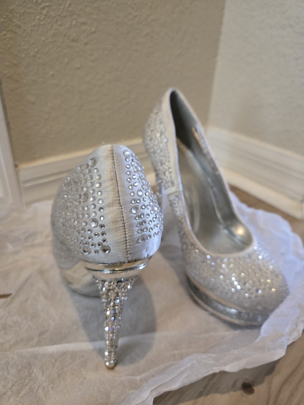 Elegant Silver Crystal Embellished Women's High Heels